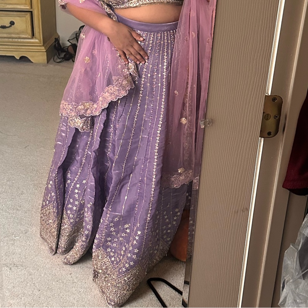 Light Purple Embroidered Lehenga Lashkaraa Indian Dress - Picture 5 of 11